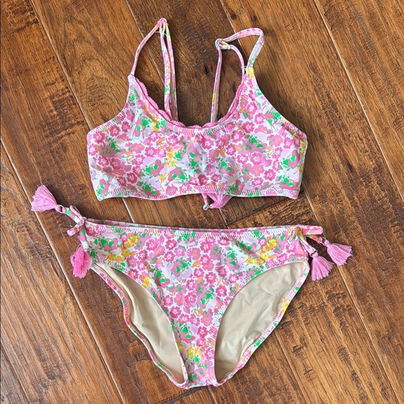 Shade Critters Fresh Floral Pink Crochet Trim Tie Back Bikini, size 8 - Picture 1 of 5